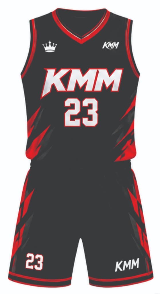 Black and red KMM basketball uniform number 23
