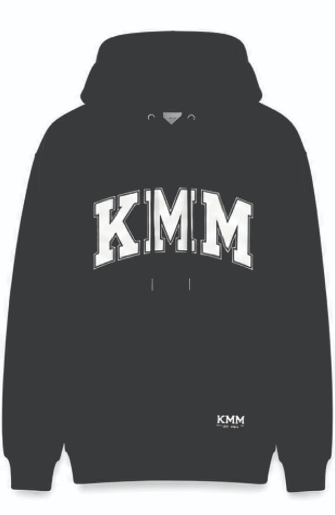 Black KMM varsity pullover hoodie