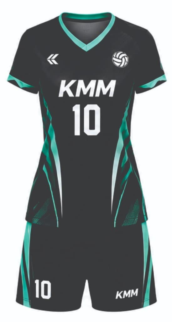 Black and teal KMM volleyball uniform number 10