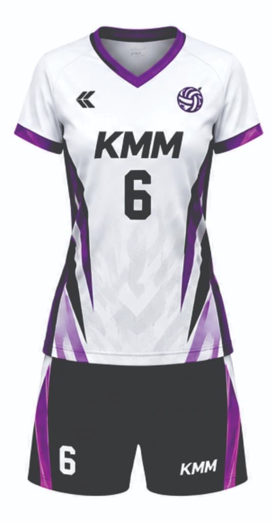 White and purple KMM volleyball uniform number 6