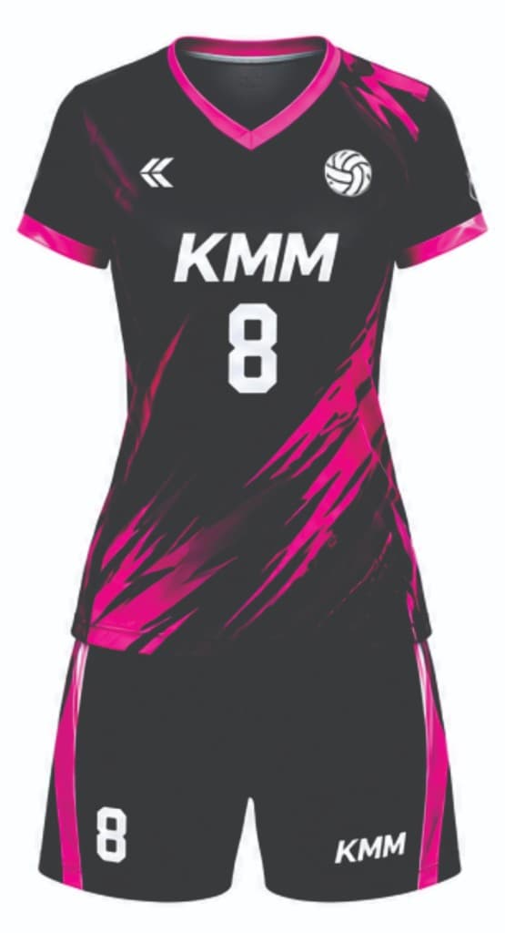 Black and pink KMM volleyball uniform number 8