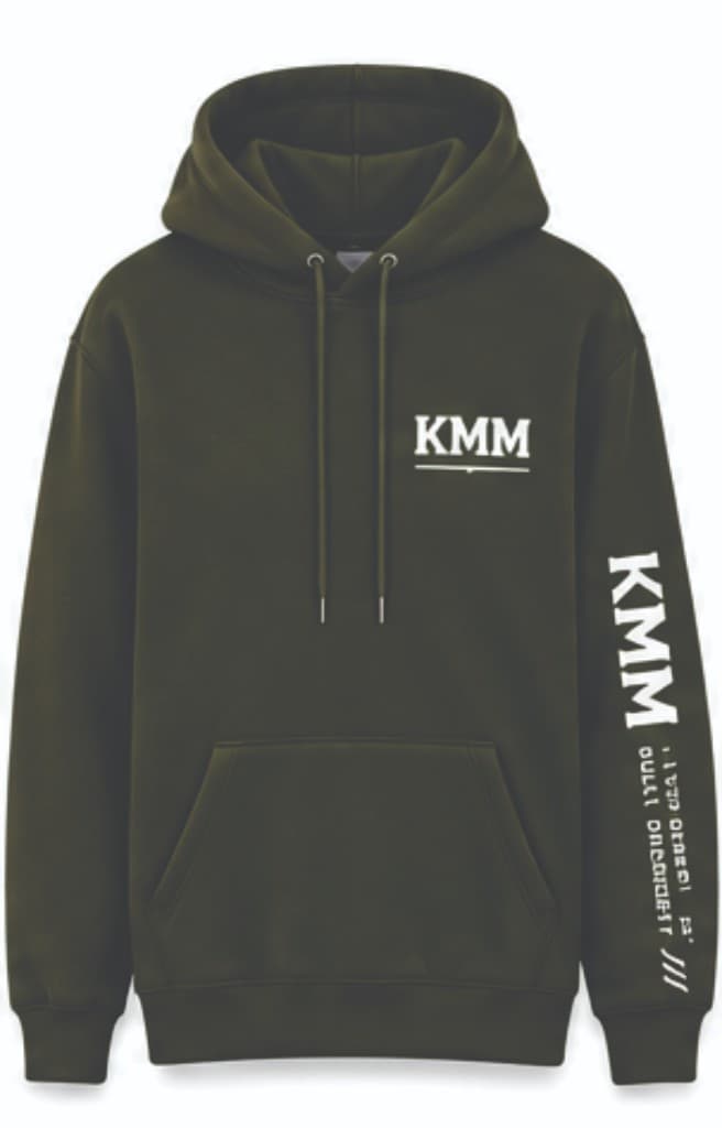 Olive green KMM hoodie with sleeve branding